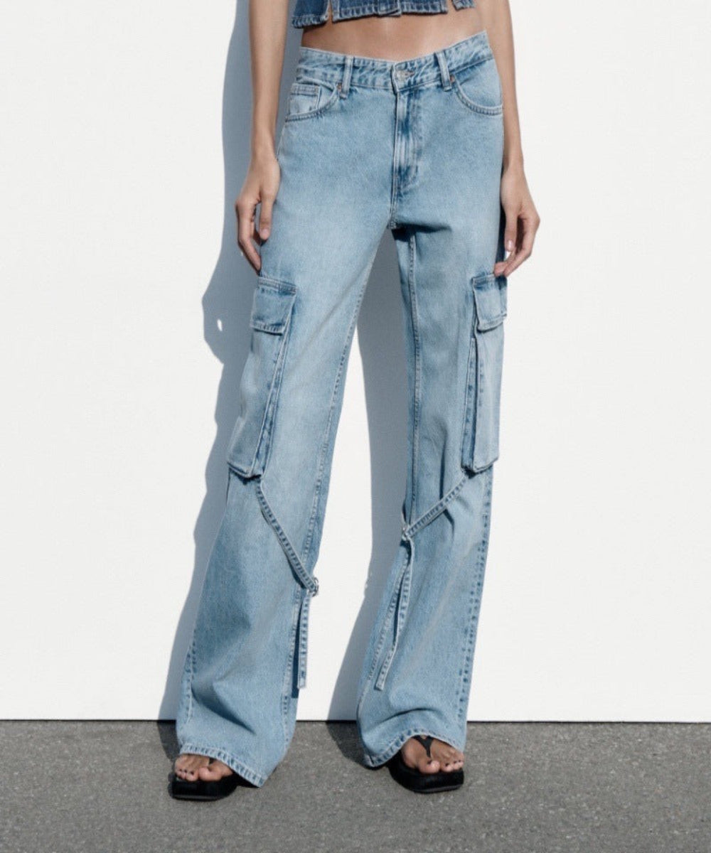 Women’s Mid-Waist Loose Cargo Jeans