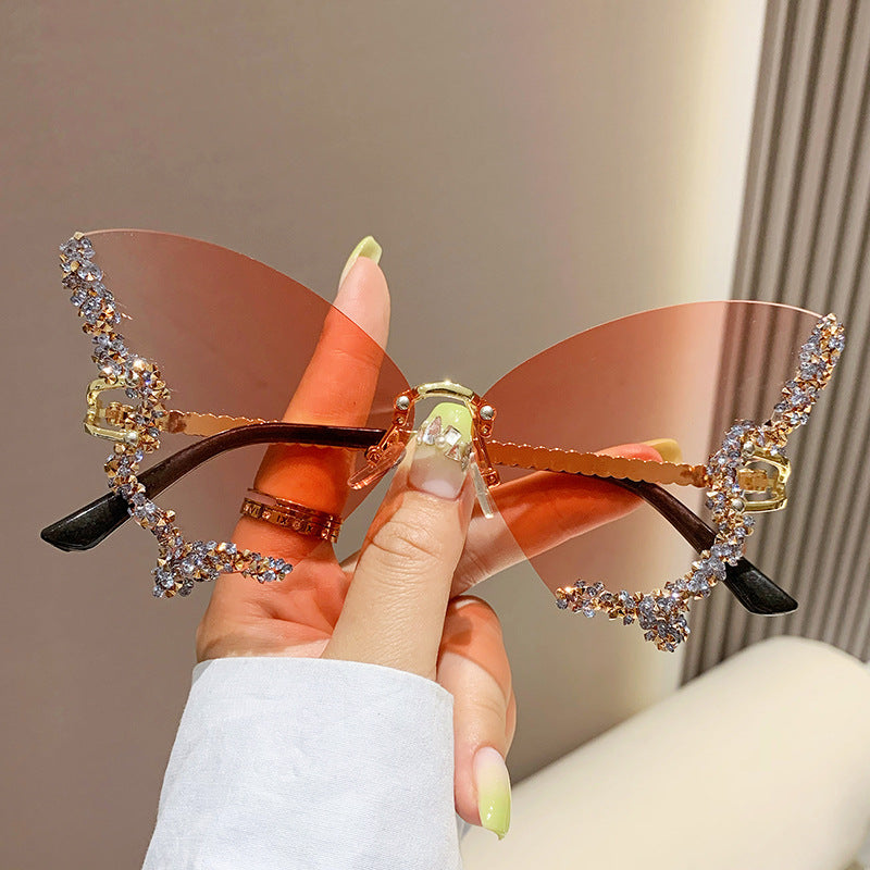 Luxury Diamond Butterfly Rimless Sunglasses