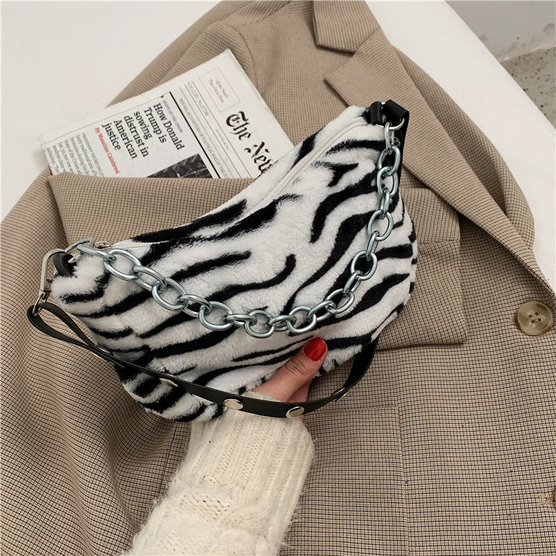 Leopard Plush Chain Shoulder Bag