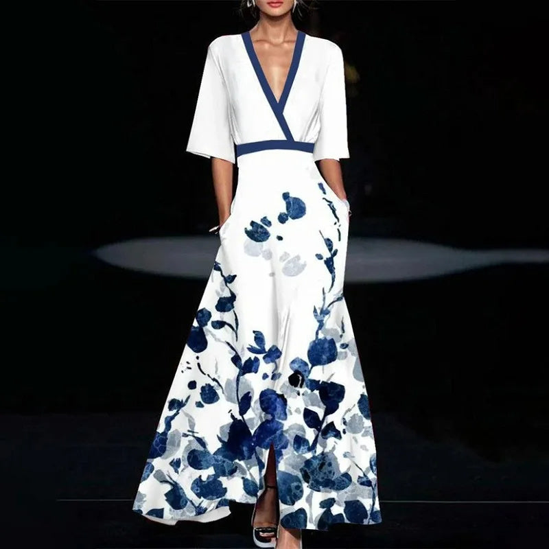 Women's V-Neck Floral Long Dress