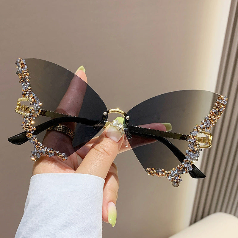 Luxury Diamond Butterfly Rimless Sunglasses