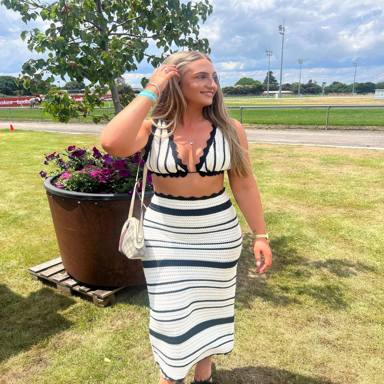 2pcs Striped Bikini & Sling Dress Set