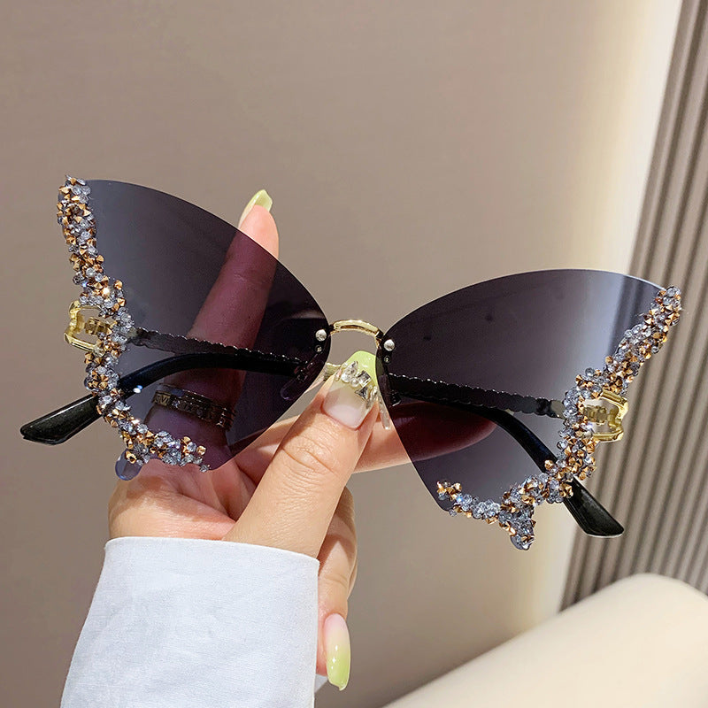 Luxury Diamond Butterfly Rimless Sunglasses