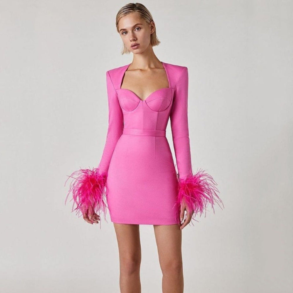 Women's Square Neck Feather Dress