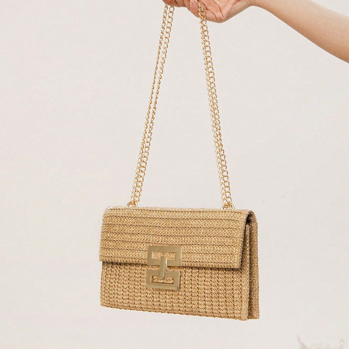 Straw Chain Flap Shoulder Women's Bag