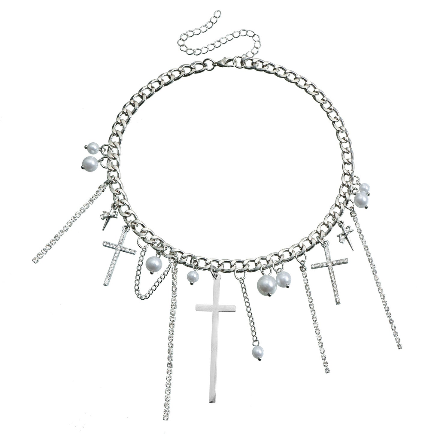 Cross Tassel Pearl Necklace