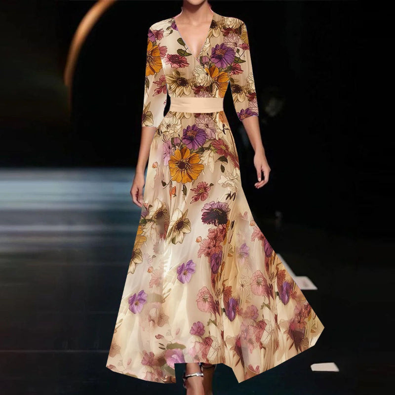 Women's V-Neck Floral Long Dress
