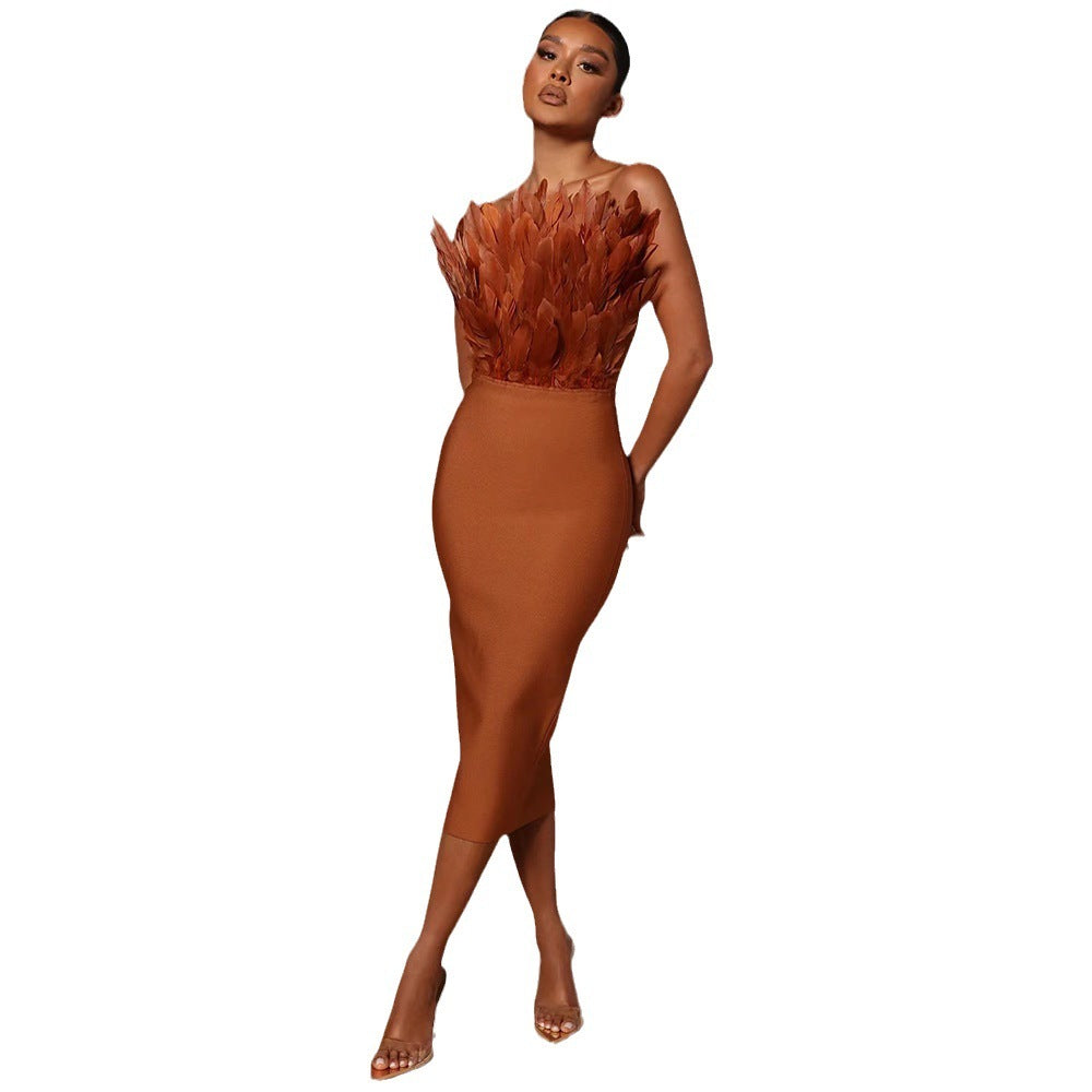 Tube Top Feather Bandage Dress