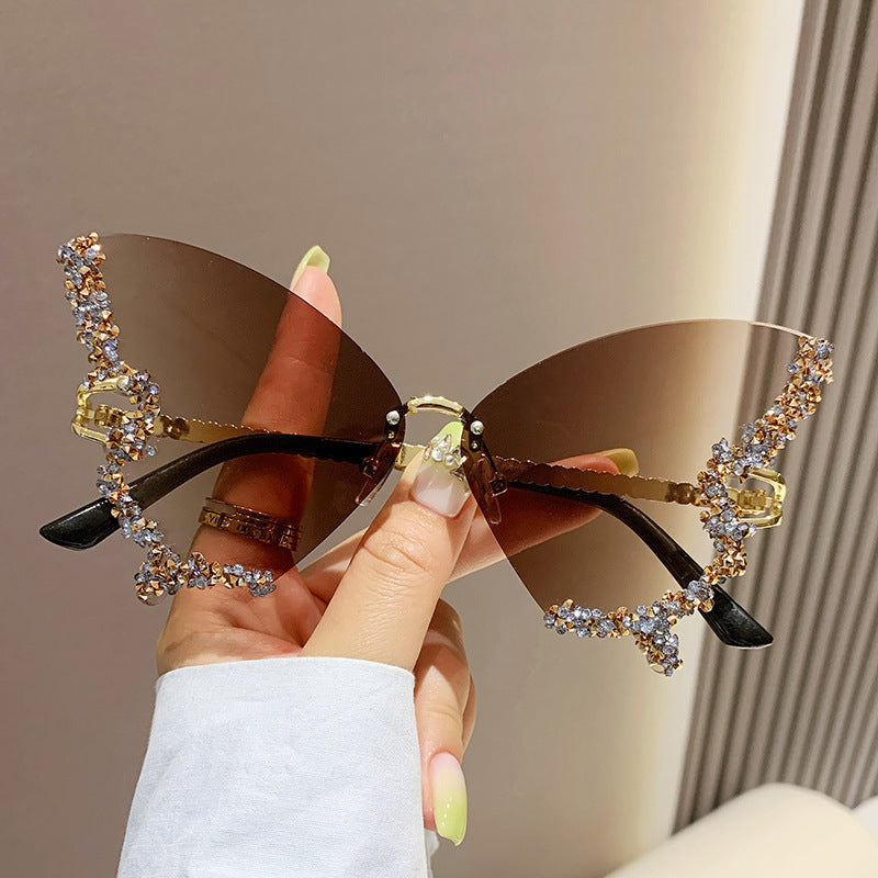 Luxury Diamond Butterfly Rimless Sunglasses