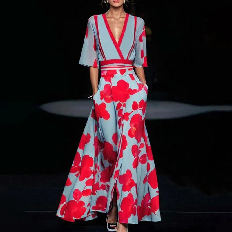 Women's V-Neck Floral Long Dress