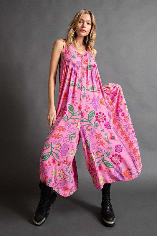 Women's Retro Printed Jumpsuit