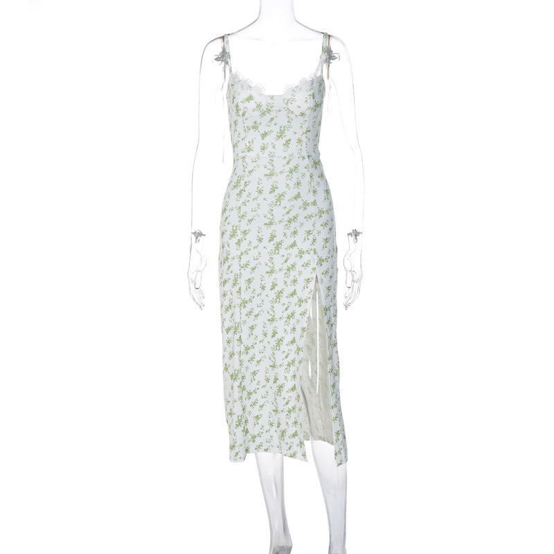 Lace Floral Slit Suspender Dress