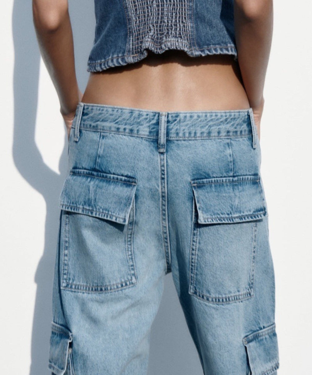 Women’s Mid-Waist Loose Cargo Jeans