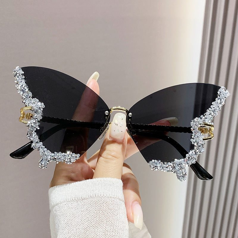 Luxury Diamond Butterfly Rimless Sunglasses