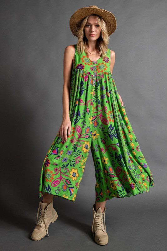 Women's Retro Printed Jumpsuit