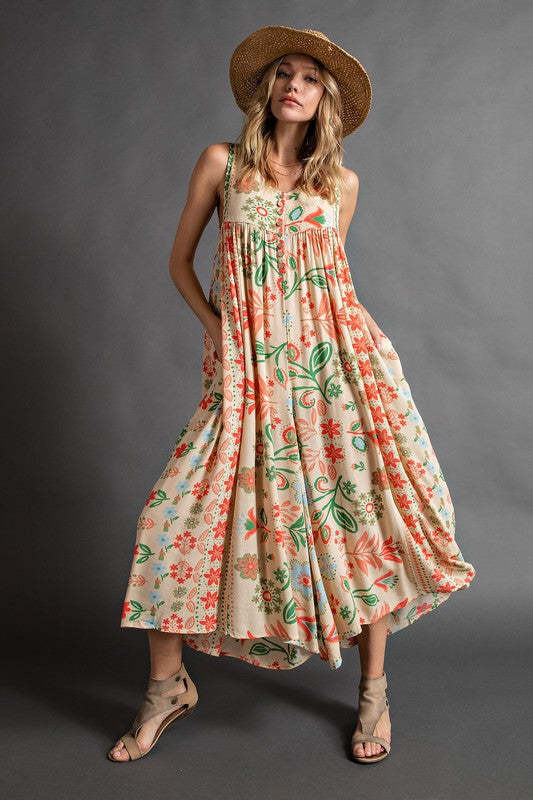 Women's Retro Printed Jumpsuit