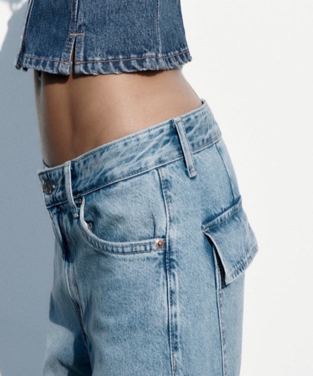 Women’s Mid-Waist Loose Cargo Jeans