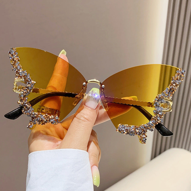 Luxury Diamond Butterfly Rimless Sunglasses