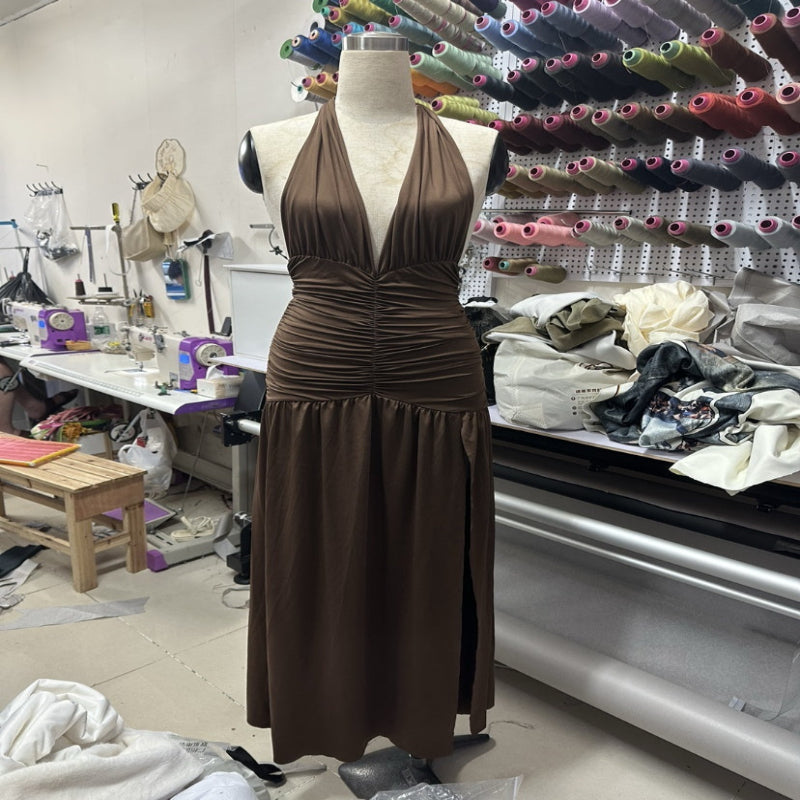 V-Neck Pleated Party Dress