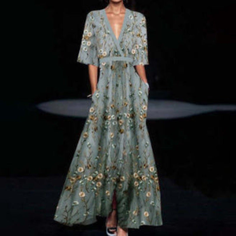 Women's V-Neck Floral Long Dress