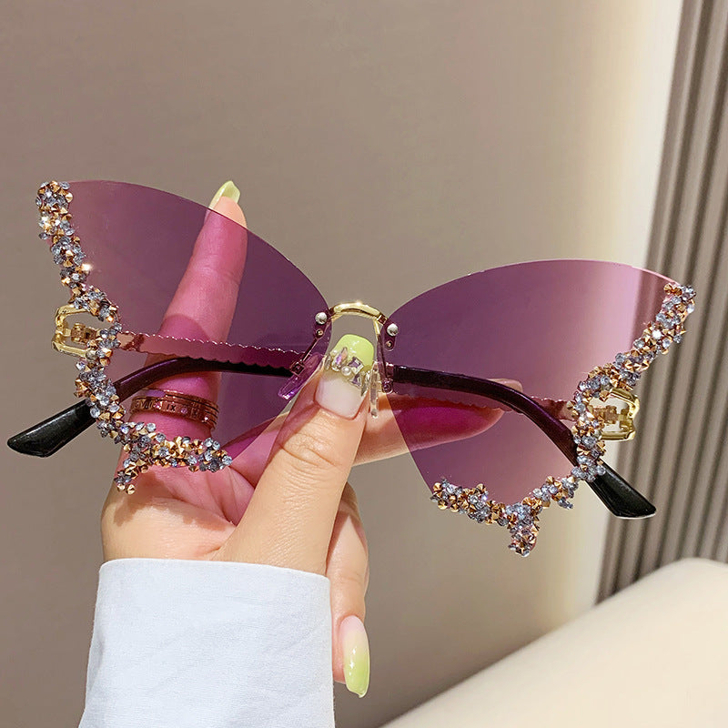 Luxury Diamond Butterfly Rimless Sunglasses