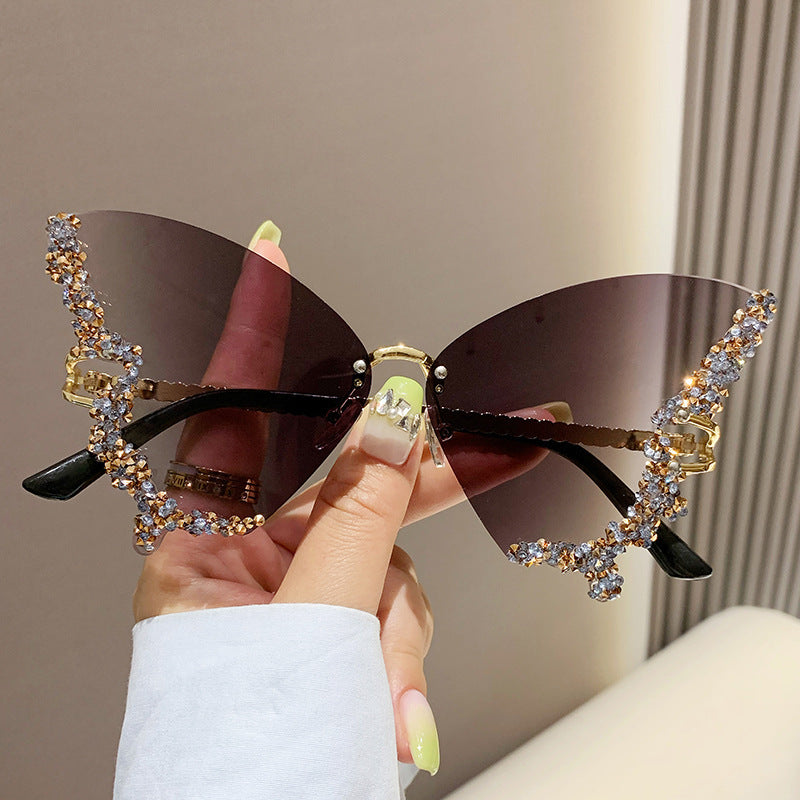 Luxury Diamond Butterfly Rimless Sunglasses