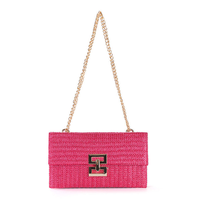 Straw Chain Flap Shoulder Women's Bag