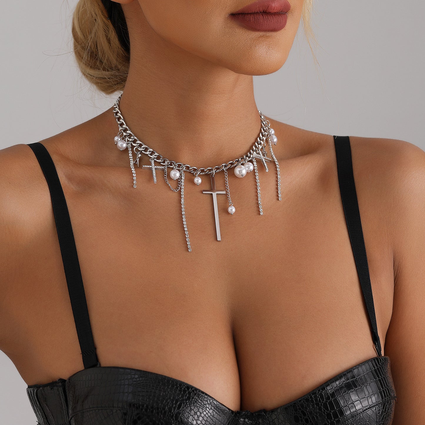 Cross Tassel Pearl Necklace