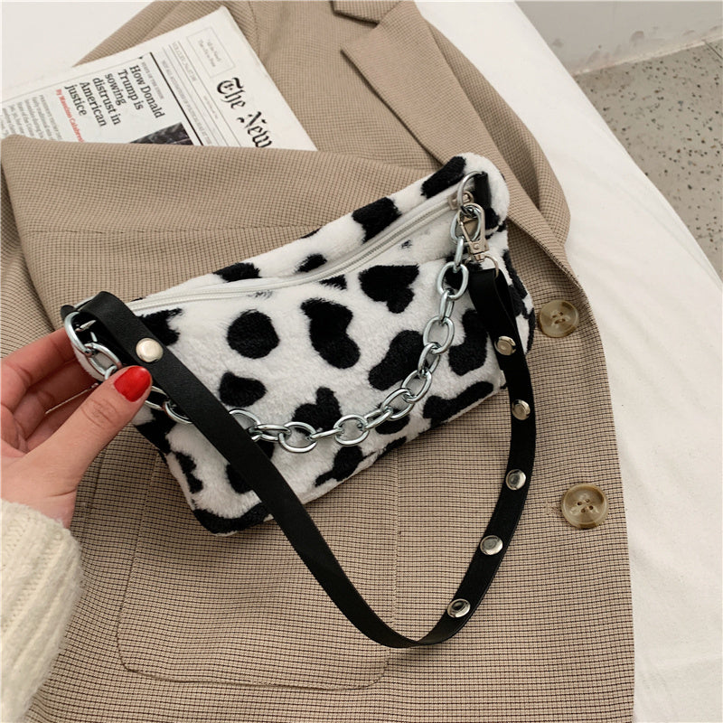 Leopard Plush Chain Shoulder Bag