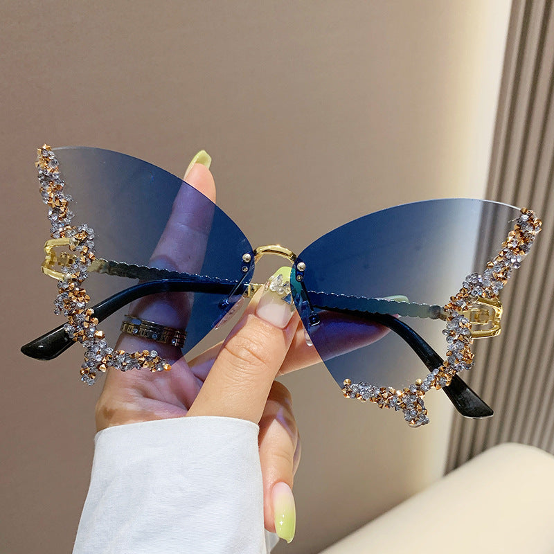 Luxury Diamond Butterfly Rimless Sunglasses