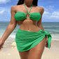 3-Piece Stripe Bikini Set – Solid Color Swimwear