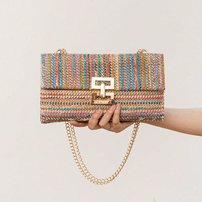 Straw Chain Flap Shoulder Women's Bag