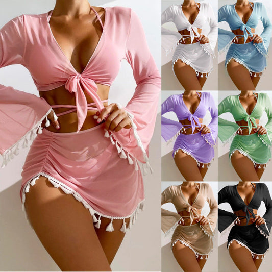 4pcs Solid Color Bikini Set