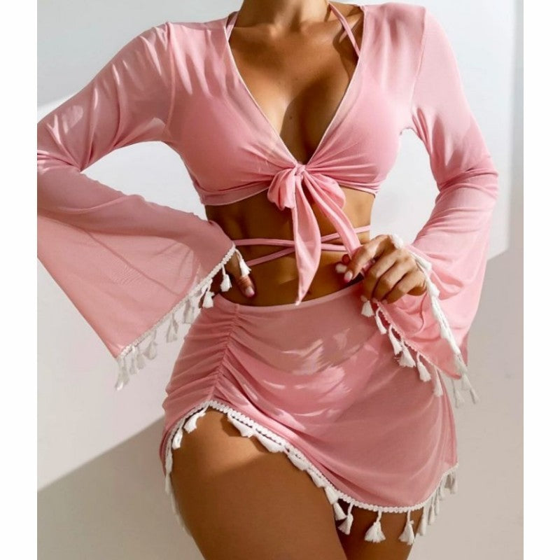 4pcs Solid Color Bikini Set