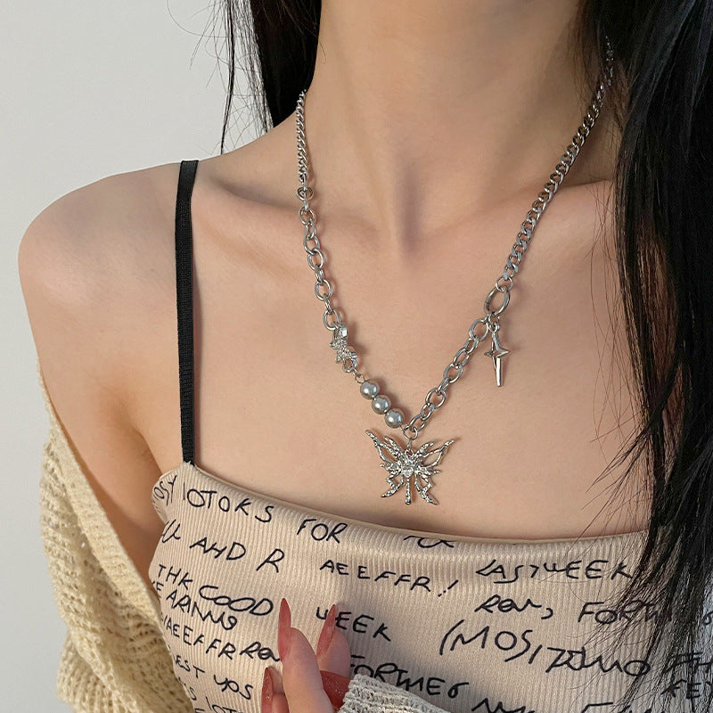 Hollow Butterfly Cross Necklace