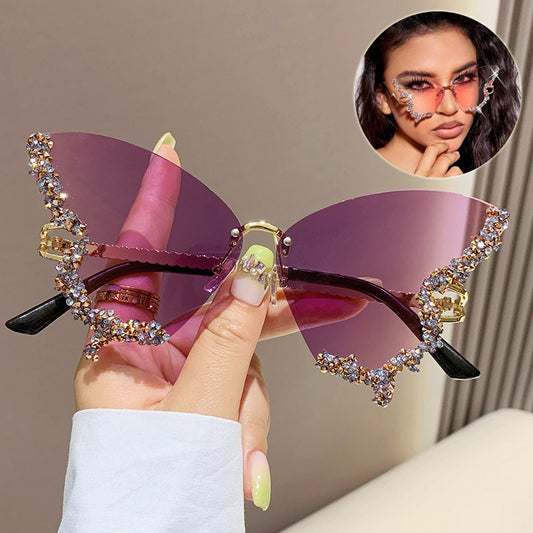 Luxury Diamond Butterfly Rimless Sunglasses