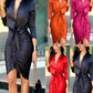 Solid Color Lace-Up Midi Party Dress