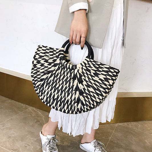 Straw Woven Semicircle Handbag