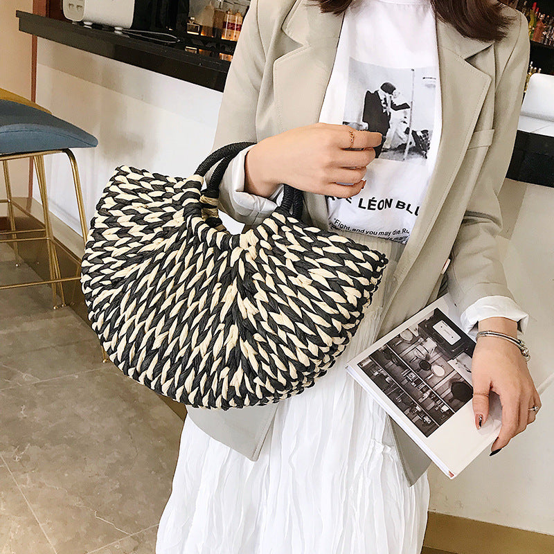Straw Woven Semicircle Handbag