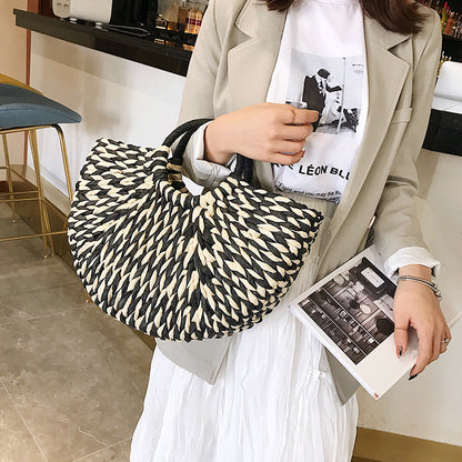 Straw Woven Semicircle Handbag