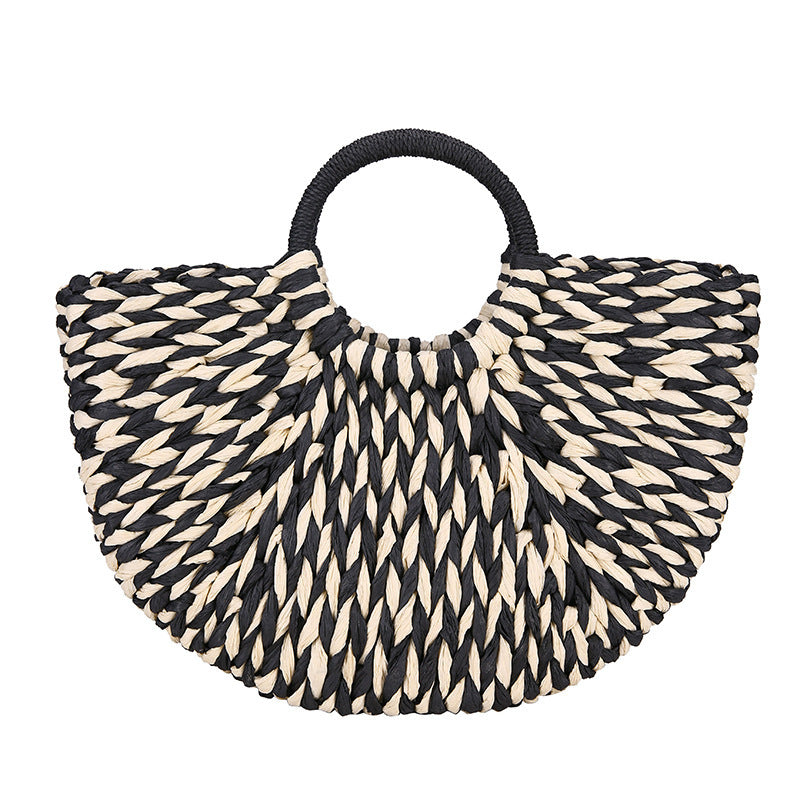 Straw Woven Semicircle Handbag