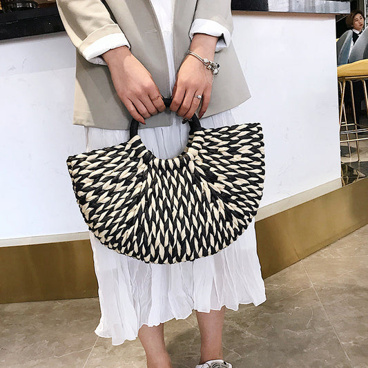 Straw Woven Semicircle Handbag