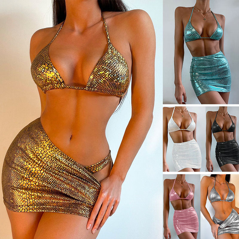 Women's 3 Piece Snake Print Bikini Set