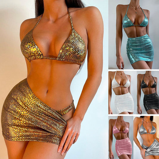 Women's 3 Piece Snake Print Bikini Set