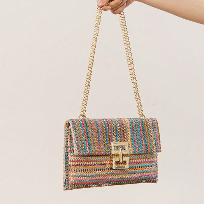 Straw Chain Flap Shoulder Women's Bag