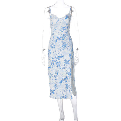 Lace Floral Slit Suspender Dress