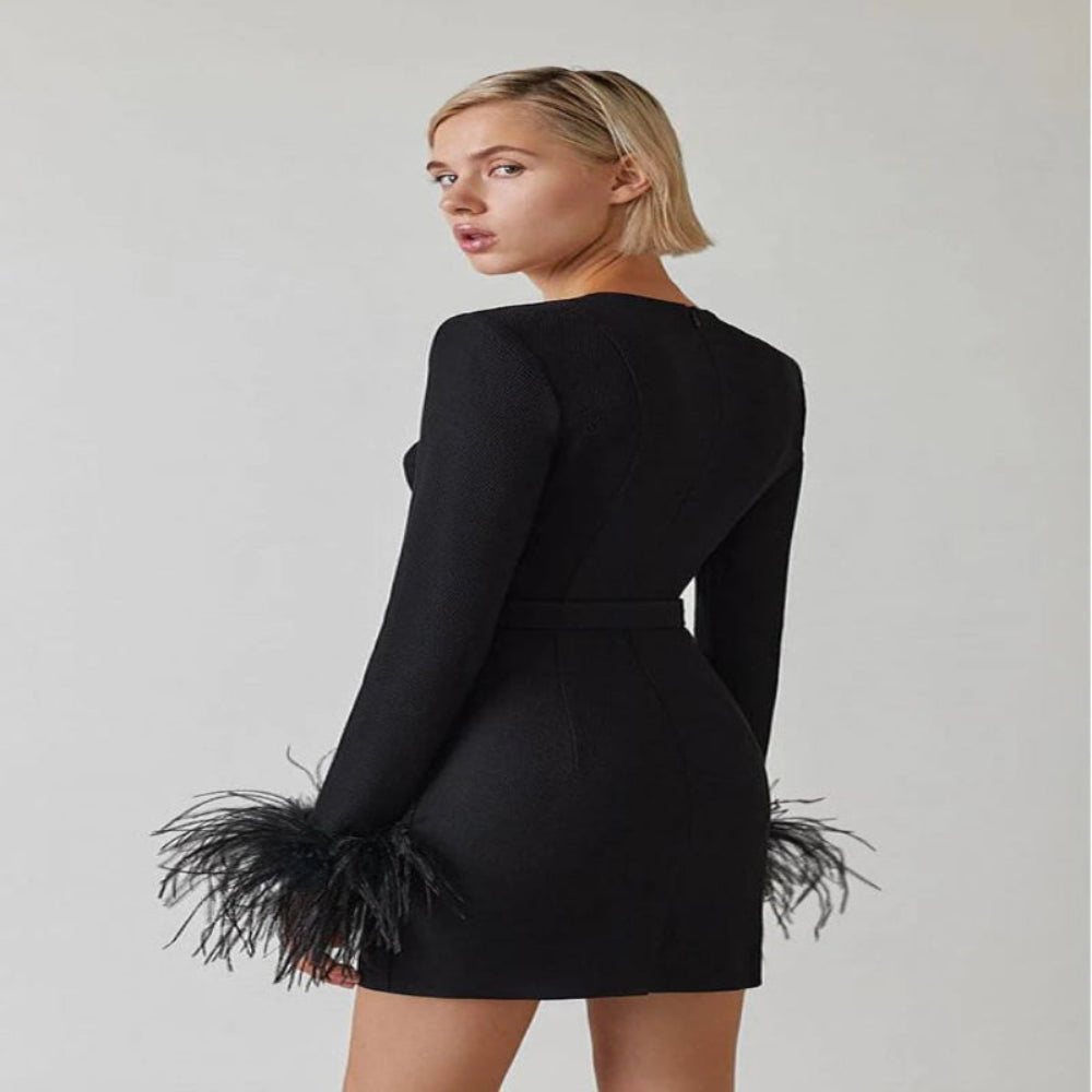 Women's Square Neck Feather Dress