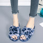 Women’s Leopard Plush Cross-Strap Slippers