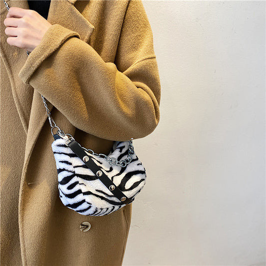 Leopard Plush Chain Shoulder Bag