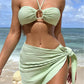 3-Piece Stripe Bikini Set – Solid Color Swimwear